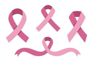 Awareness ribbon collection. Set of pink cancer ribbons. Isolated on white background fully editable vector