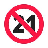 menores de 21 años prohibido icono redondo signo vector ilustración. Veintiún años o personas mayores contenido para adultos 21 más calificación única aislada en fondo blanco.