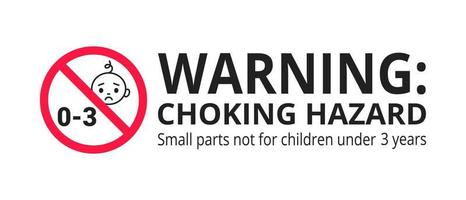 Choking hazard forbidden sign sticker not suitable for children under 3 years isolated on white background vector illustration. Warning triangle, sharp edges and small parts danger.