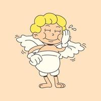 Laughing Cupid in trendy groovy style. Old cartoon style vector