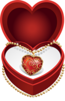 collier en or avec pierre précieuse coeur rouge dans une boîte en velours rouge png