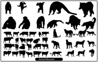 Collection of animal silhouettes on a white background vector