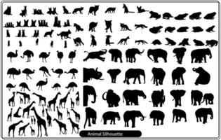 Collection of animal silhouettes on a white background vector