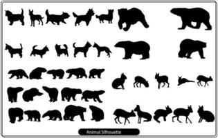 colección de siluetas de animales sobre un fondo blanco vector