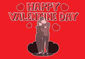 vector couple hug each other in valentine day drawing