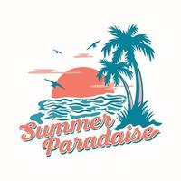 Sunset on the beach with letter Summer Paradise vector