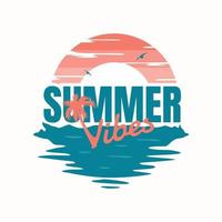 Sunset on the beach with letter Summer Vibes vector