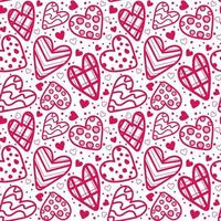 patrón sin costuras con color rosa varios corazones y manchas sobre fondo blanco vector