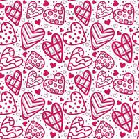 Seamless pattern with pink color various heart and spots on white background vector