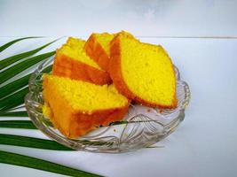 delicious yellow soft sponge cake on a plate perfect for breakfast in the morning photo