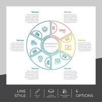 circle process infographic vector design with 6 steps colorful style for presentation purpose.Line step infographic can be used for business and marketing