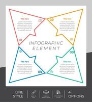 diseño de vector infográfico de proceso triangular con estilo colorido de 4 pasos para fines de presentación. La infografía de paso de línea se puede utilizar para negocios y marketing