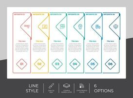 diseño de vector infográfico cuadrado de flujo de trabajo con 6 opciones y diseño de línea. la infografía de opción se puede utilizar para presentación, informe anual, propósito comercial.