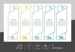 diseño de vector infográfico de proceso cuadrado con estilo colorido de 5 pasos para fines de presentación.infografía de paso de línea se puede utilizar para negocios y marketing