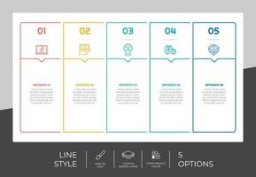 diseño de vector de infografía cuadrada con 5 opciones de estilo colorido para fines de presentación.la infografía de opción de línea se puede utilizar para negocios y marketing