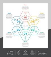 diseño de vector de infografía de proceso hexagonal con estilo colorido de 6 pasos para fines de presentación.la infografía de paso de línea se puede utilizar para negocios y marketing