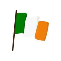 Flag of Ireland on flagstaff on white background. Vector illustration.