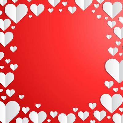 Valentines Day frame with square of cut paper hearts