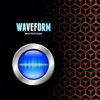 Silver button with blue sound wave sign on unusual hex grid vector