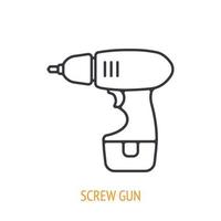 Screw gun or power drill outline icon. Vector illustration. Hand work tools and instrument. Construction industry symbol. Thin line pictogram for user interface. Isolated white background