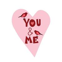 Minimalistic vector illustration with lettering You and me in a shape of heart. Square on white background. Postcard, greeting card, print, sticker, icon