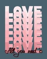 Vector minimalistic illustration with lettering All you need is love on blue background. Print, poster, Valentine's day card, t-shirt design, social media template