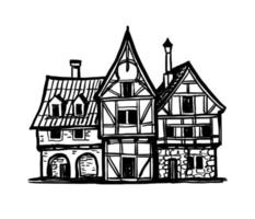 Ink sketch of medieval European houses. vector