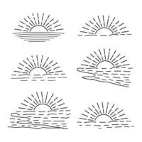 conjunto de icono de sol dibujado a mano verano amanecer puesta de sol sol sol logo icono mar océano sol vector ilustración
