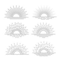 conjunto de icono de sol dibujado a mano verano amanecer puesta de sol sol sol logo icono mar océano sol vector ilustración