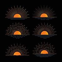 conjunto de icono de sol dibujado a mano verano amanecer puesta de sol sol sol logo icono mar océano sol vector ilustración