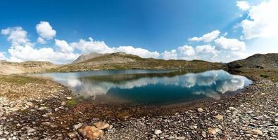 Panrama of a small mountain lake photo