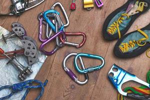 Rock climbing material resting on the floor photo