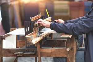 Old wooden frame during a weaving photo