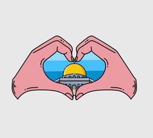 illustration vector of al aqsa mosque in love gesture perfect for print,banner,poster,etc