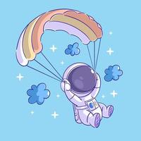 Astronaut is doing parachute in beautiful sky vector