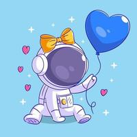 The astronaut is sitting and has a balloon in his hand vector