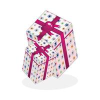 colorful gift box icon with heart symbol ornament. Vector illustration for valentine's day or birthday.