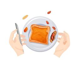 Día de los amantes de la mantequilla de maní. sándwich de mantequilla de maní en un plato con nueces. ilustración vectorial plantilla para diseño web, banner, publicidad, postal vector