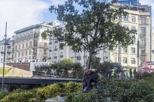 City of Istanbul January 22, 2023 a man is leaning against a tree and sleeping. photo