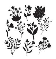 Concept big set vector different flowers plants black silhouette on white background