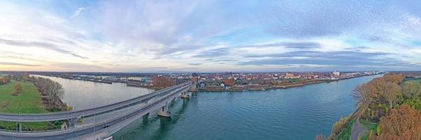 Aerial view of the Nibelungen Bridge in Worms with a view of the city gate photo