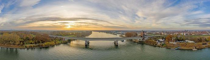 Aerial view of the Nibelungen Bridge in Worms with a view of the city gate photo