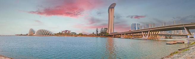 Panoramic view over Marina Bay and Gardens by the Bay park in Singapore photo