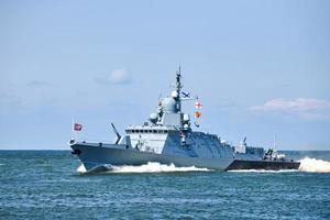 Missile boat during naval exercises and parade, guided missile destroyer in Baltic Sea, warship photo