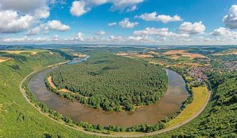 Drone panorama over river Main loop in Germany with village Urphar photo