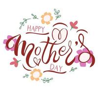 tarjeta de felicitación del día de la madre feliz con flores y corazones. vector