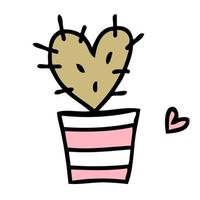 Hand drawn Valentine heart-shaped cactus in doodle style. vector