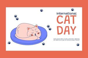 Hand drawn international cat day horizontal banner template vector