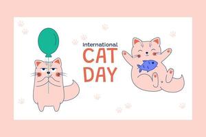 Hand-drawn banner template for International Cat Day vector