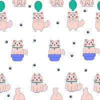 Seamless pattern with cute doodle cats characters vector